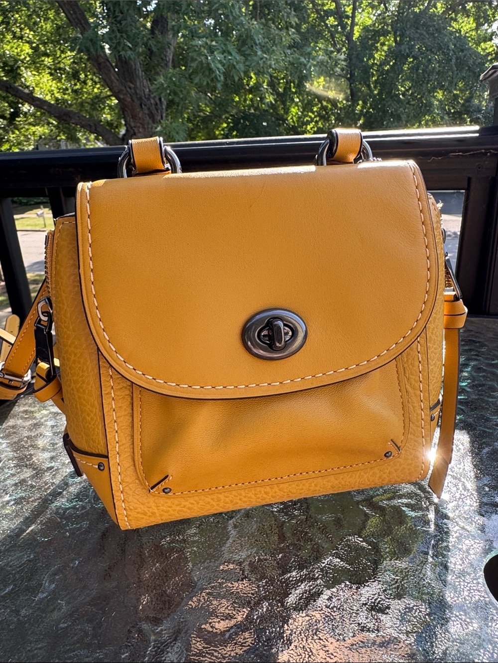 Coach Yellow Mini Leather Top-Handle Backpack